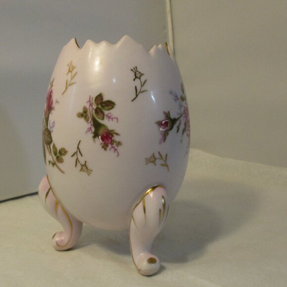 Vintage Napco Japan Porcelain Pale Pink Floral Egg Footed  Bowl Vase - Picture 4 of 8